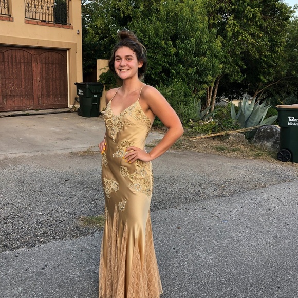 Gold Beaded Sue Wong Prom Dress - Picture 2 of 5